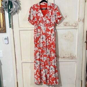 Maeve Vibrant red orange and white Floral Maxi Dress